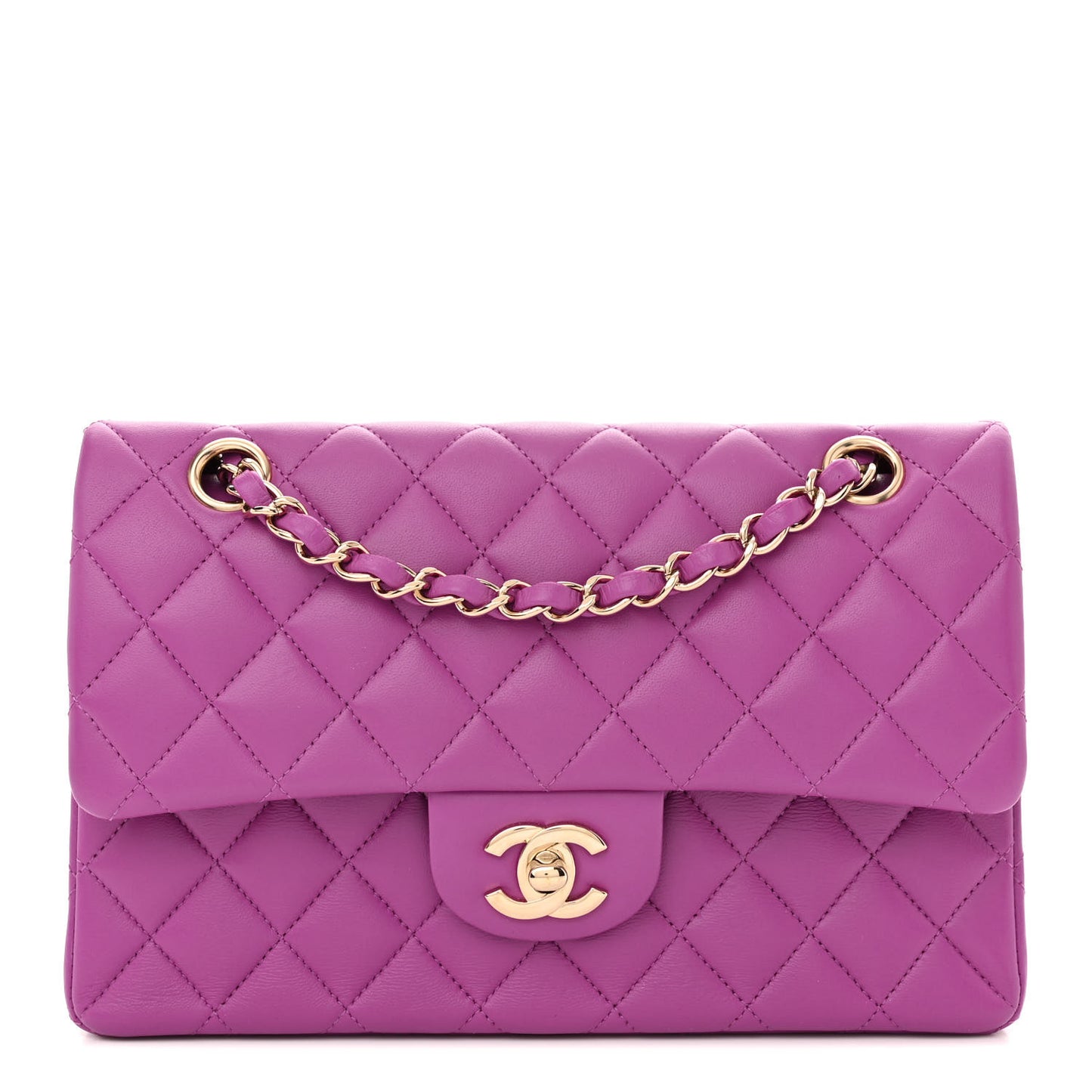 Lambskin Quilted Small Double Flap Purple