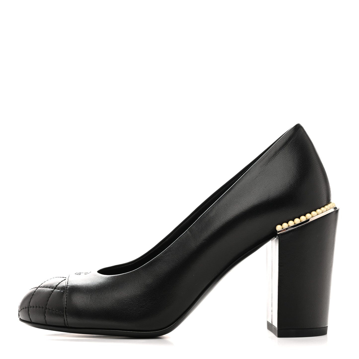 Lambskin Pearl Cap Toe Pumps 35 Black