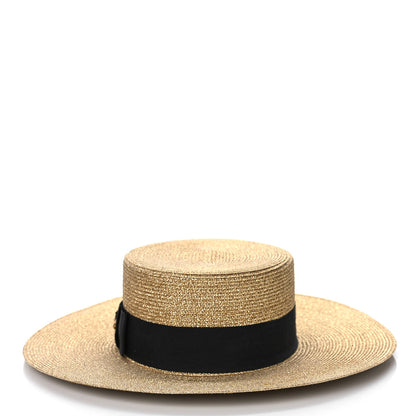Gucci Glittered Straw Grosgrain Wide Brim Hat M Gold Black 4 of 7