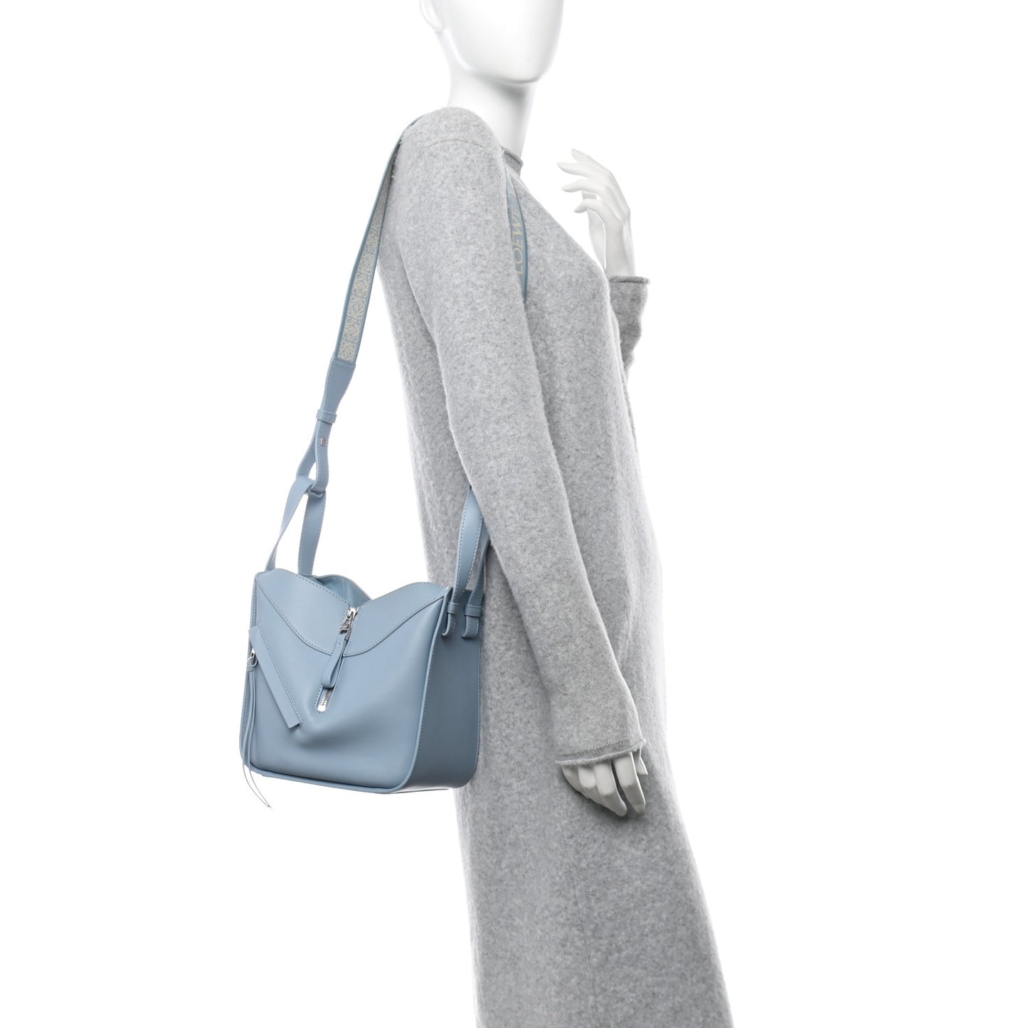 Satin Calfskin Compact Hammock Shoulder Bag Dusty Blue