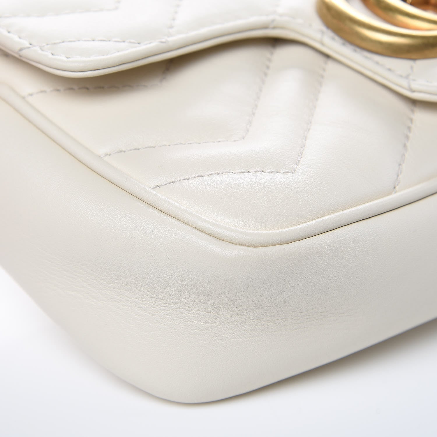 Gucci Calfskin Matelasse Super Mini GG Marmont Shoulder Bag White 8 of 9