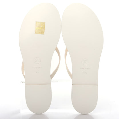 Chanel Calfskin CC Thong Sandals 35 White 6 of 11