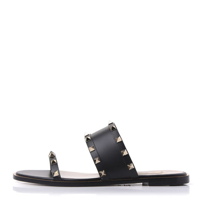Valentino Garavani Nappa Rockstud Flat Sandals 38.5 Black 1 of 9