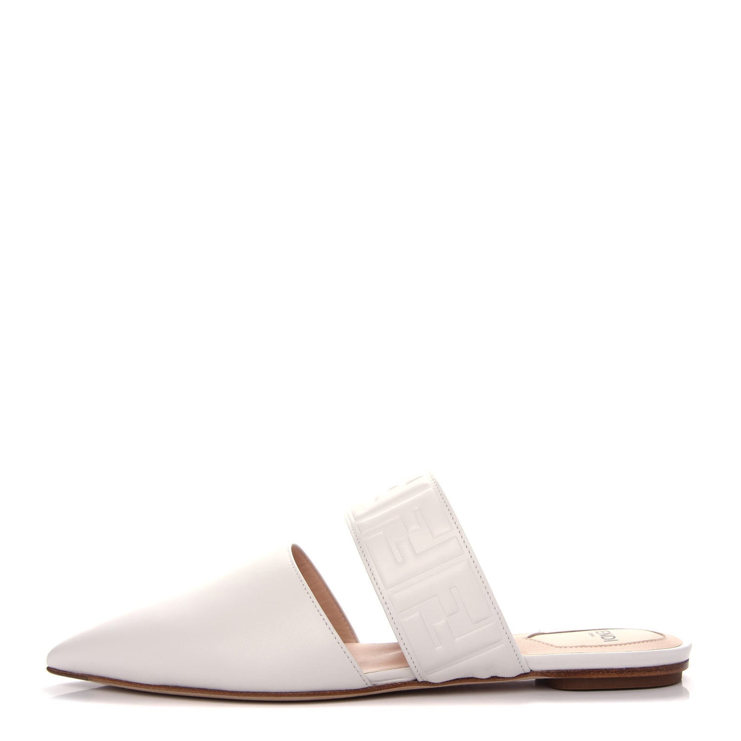Vitello FF Embossed Buckle Flat Mules 38.5 Snow