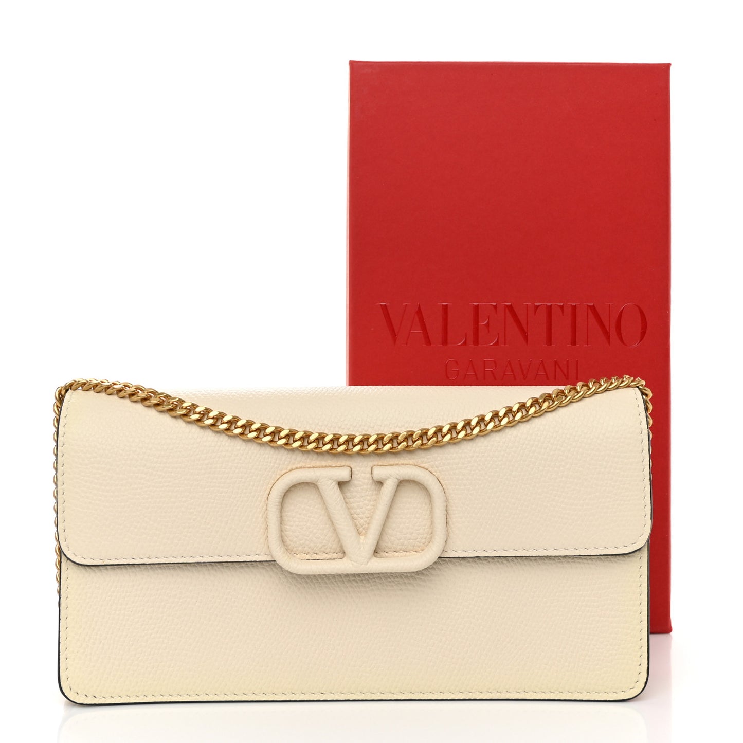 Grainy Calfskin Vlogo Wallet On Chain Ivory