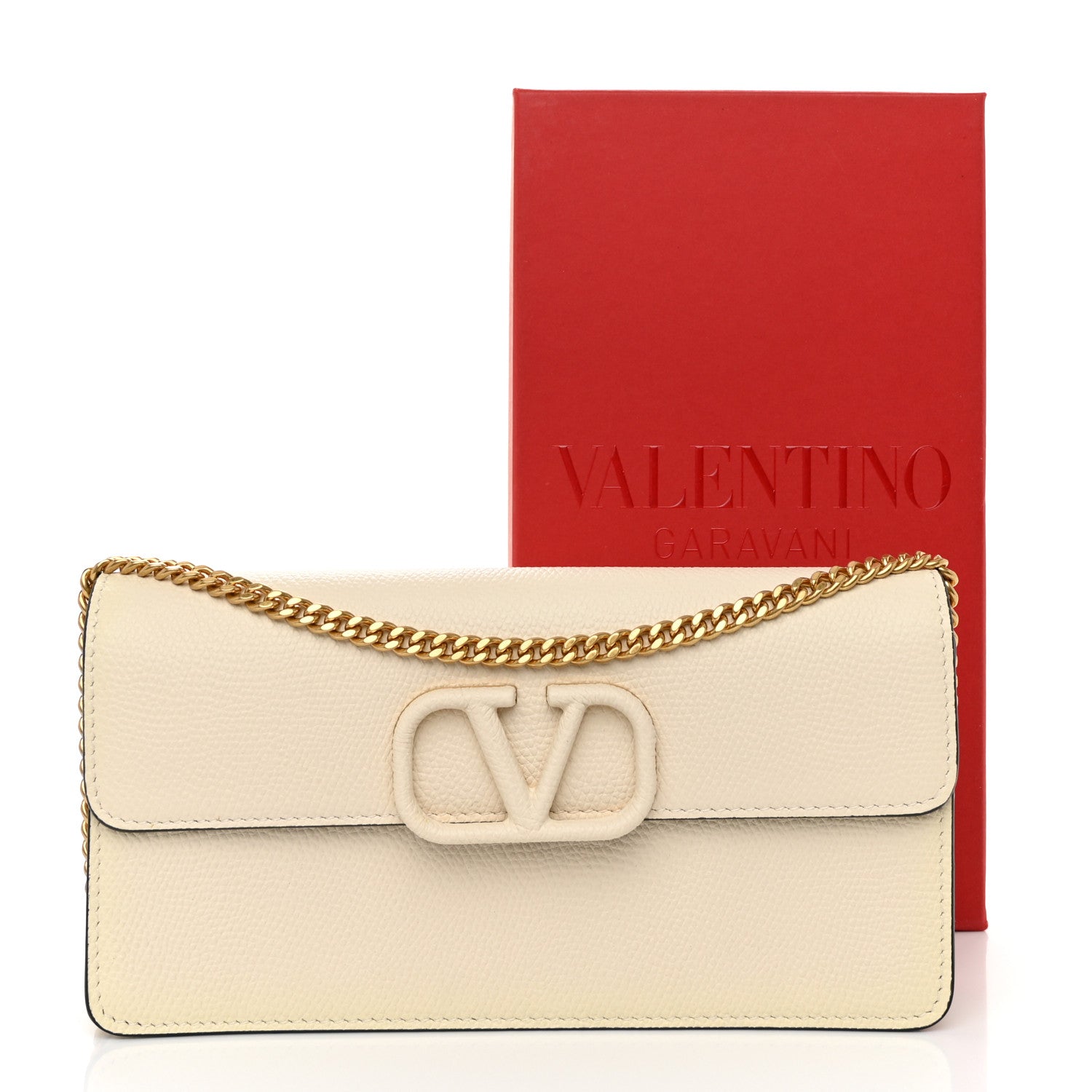 Valentino Garavani Grainy Calfskin Vlogo Wallet On Chain Ivory 10 of 10