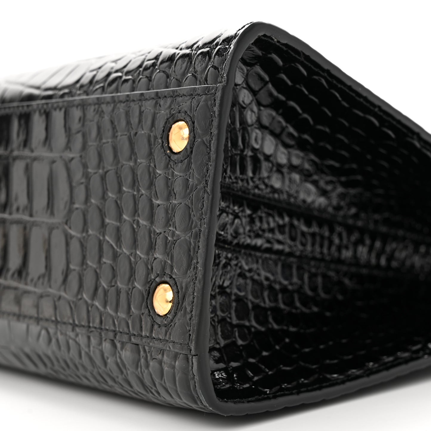 Crocodile Embossed Calfskin Small Frances Tote Black