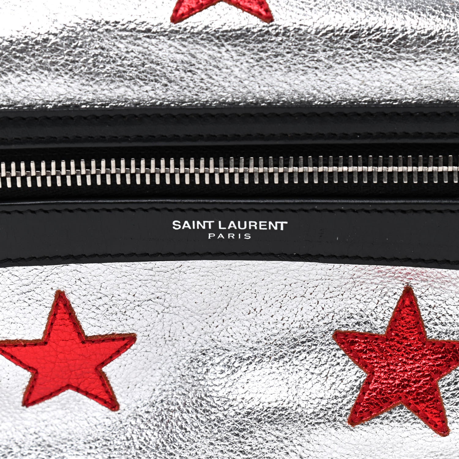 Saint Laurent Metallic Buffalo Star Hunting Backpack Silver Red 10 of 14