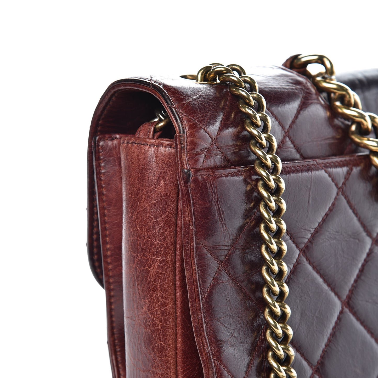 Glazed Calfskin Quilted Large Perfect Edge Flap Bordeaux