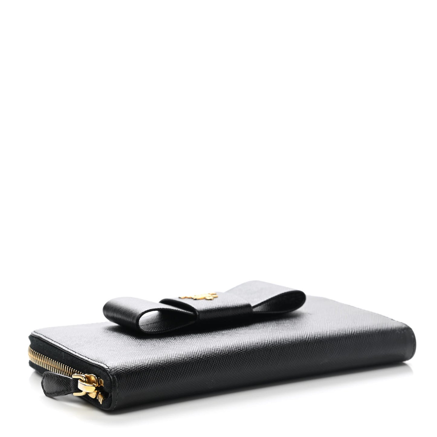 Saffiano Fiocco Bow Zip Around Wallet Black
