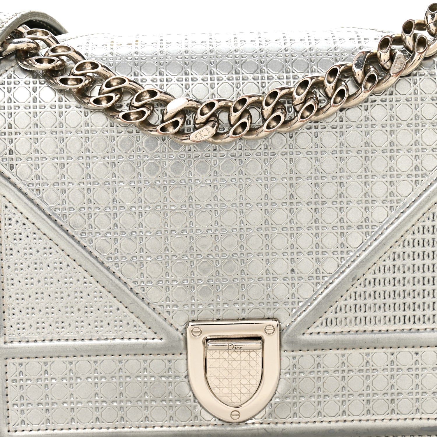 Christian Dior Metallic Patent Micro-Cannage Small Diorama Flap Bag Silver 7 of 11