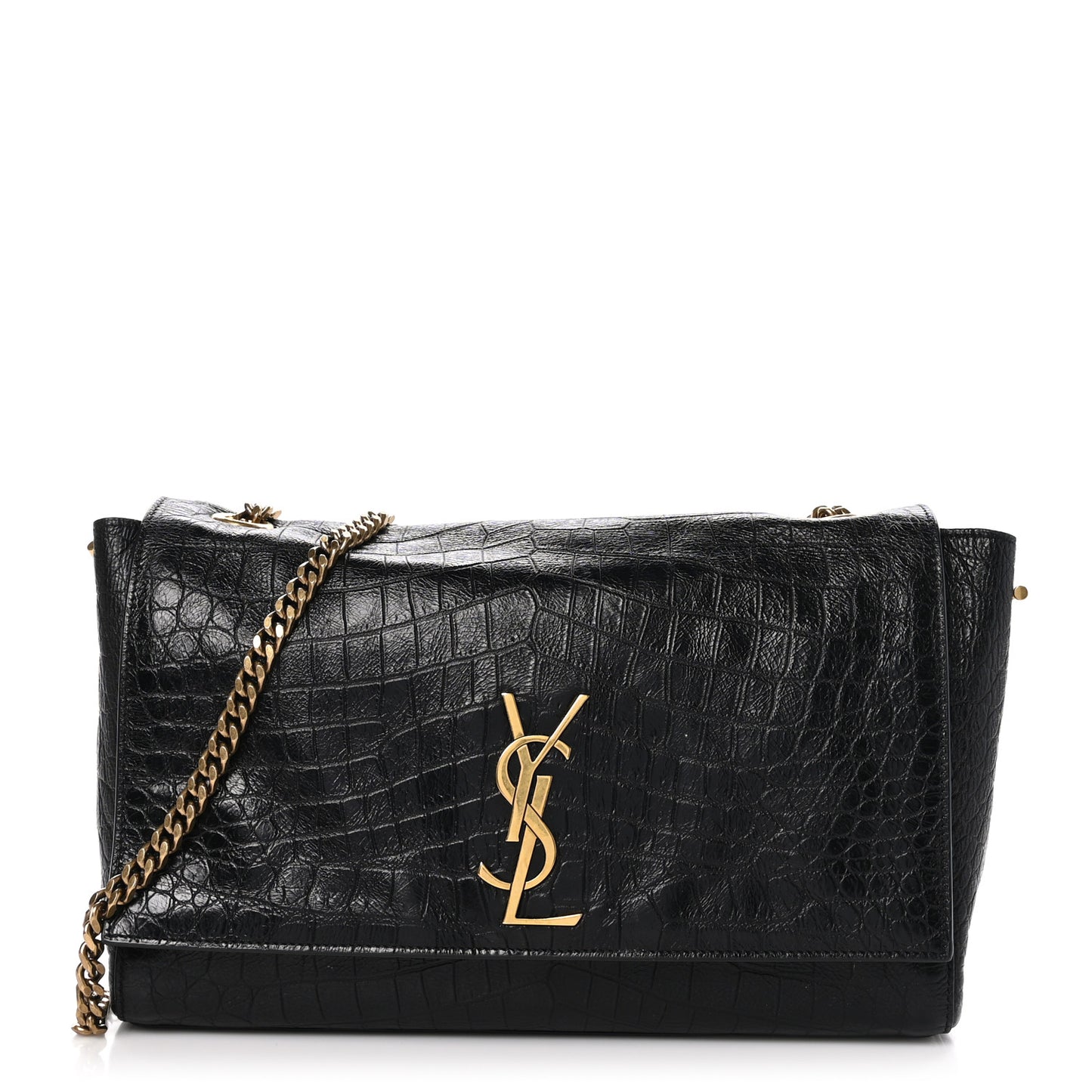 Calfskin Crocodile Embossed Suede Medium Reversible Monogram Kate Satchel Military Taupe
