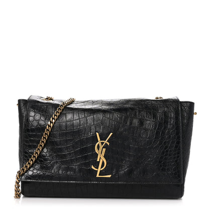 Saint Laurent Calfskin Crocodile Embossed Suede Medium Reversible Monogram Kate Satchel Military Taupe 1 of 10
