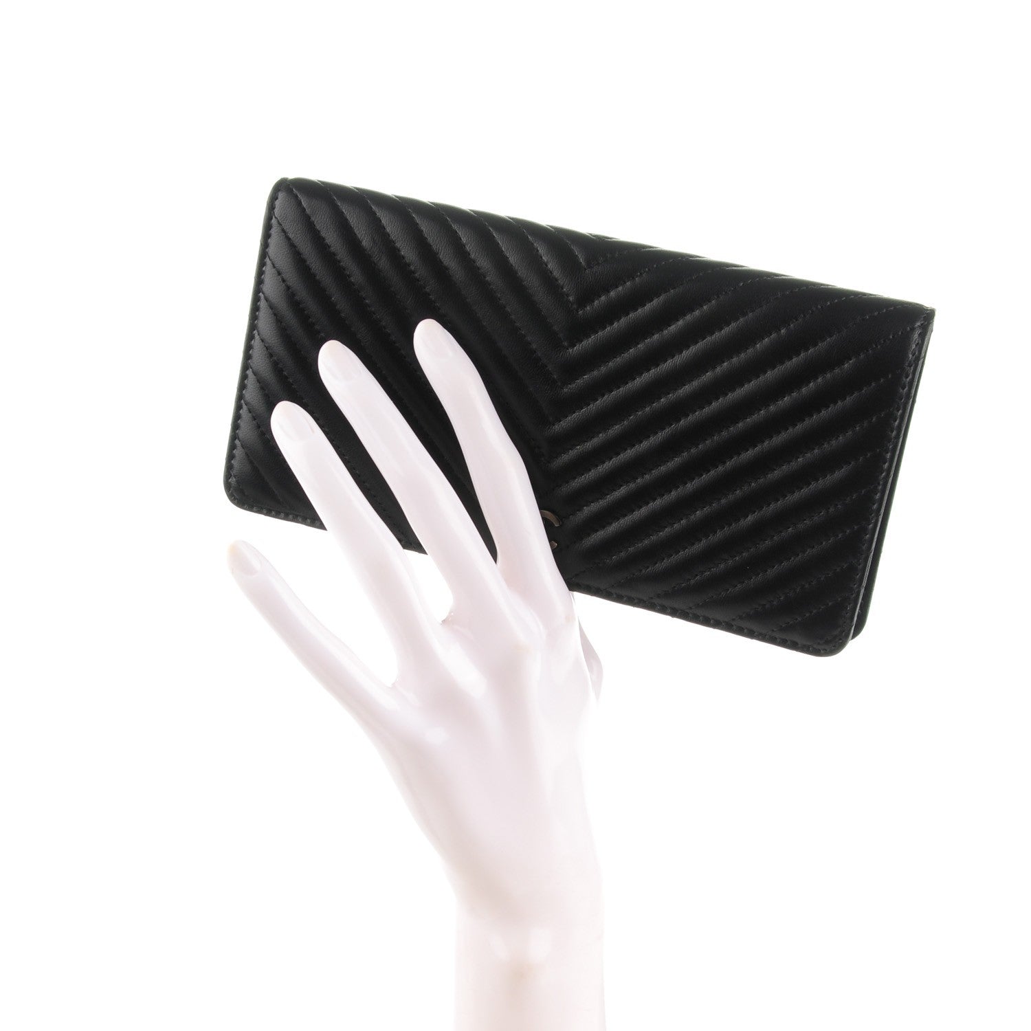 Chanel Lambskin Chevron Quilted Yen Wallet Black 2 of 8