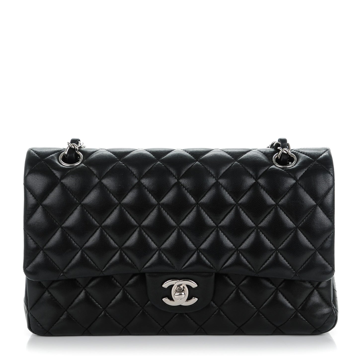 Lambskin Quilted Medium Double Flap Black