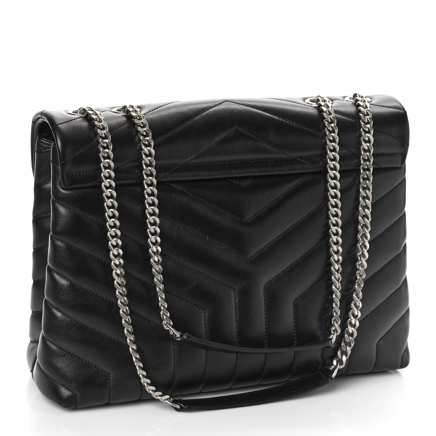 Calfskin Y Quilted Monogram Medium Loulou Chain Satchel Black