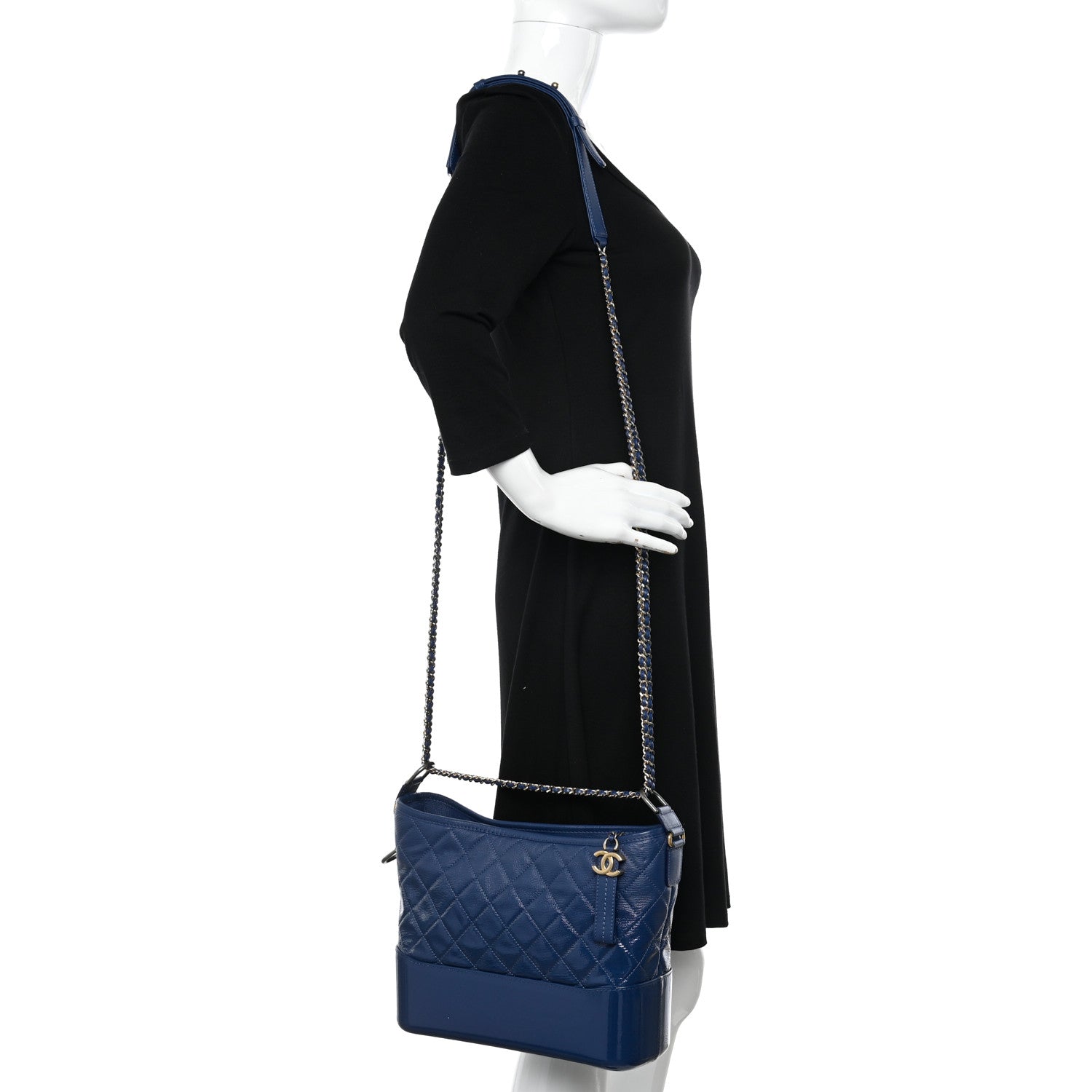 Chanel Patent Goatskin Quilted Medium Gabrielle Hobo Blue 2 of 13