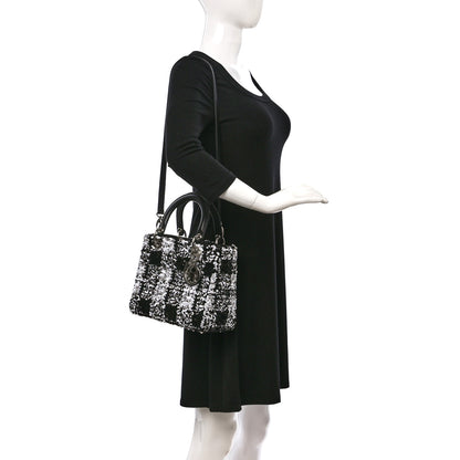 Christian Dior Lambskin Sequin Embellished Medium Lady Dior Black White 2 of 15