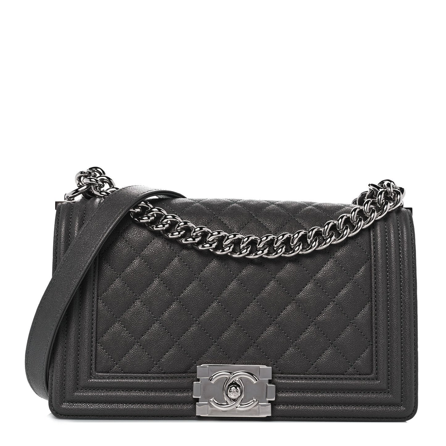 Caviar Quilted Medium Boy Flap Grey