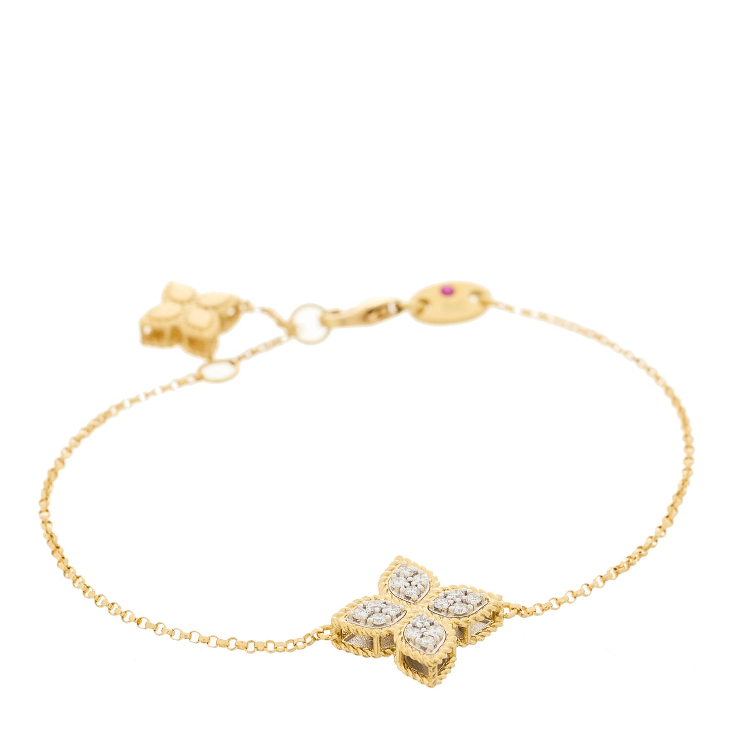 18K Yellow Gold Diamond Princess Flower Charm Bracelet