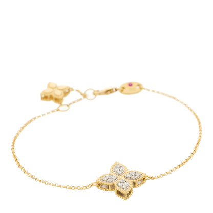 Roberto Coin 18K Yellow Gold Diamond Princess Flower Charm Bracelet 1 of 4