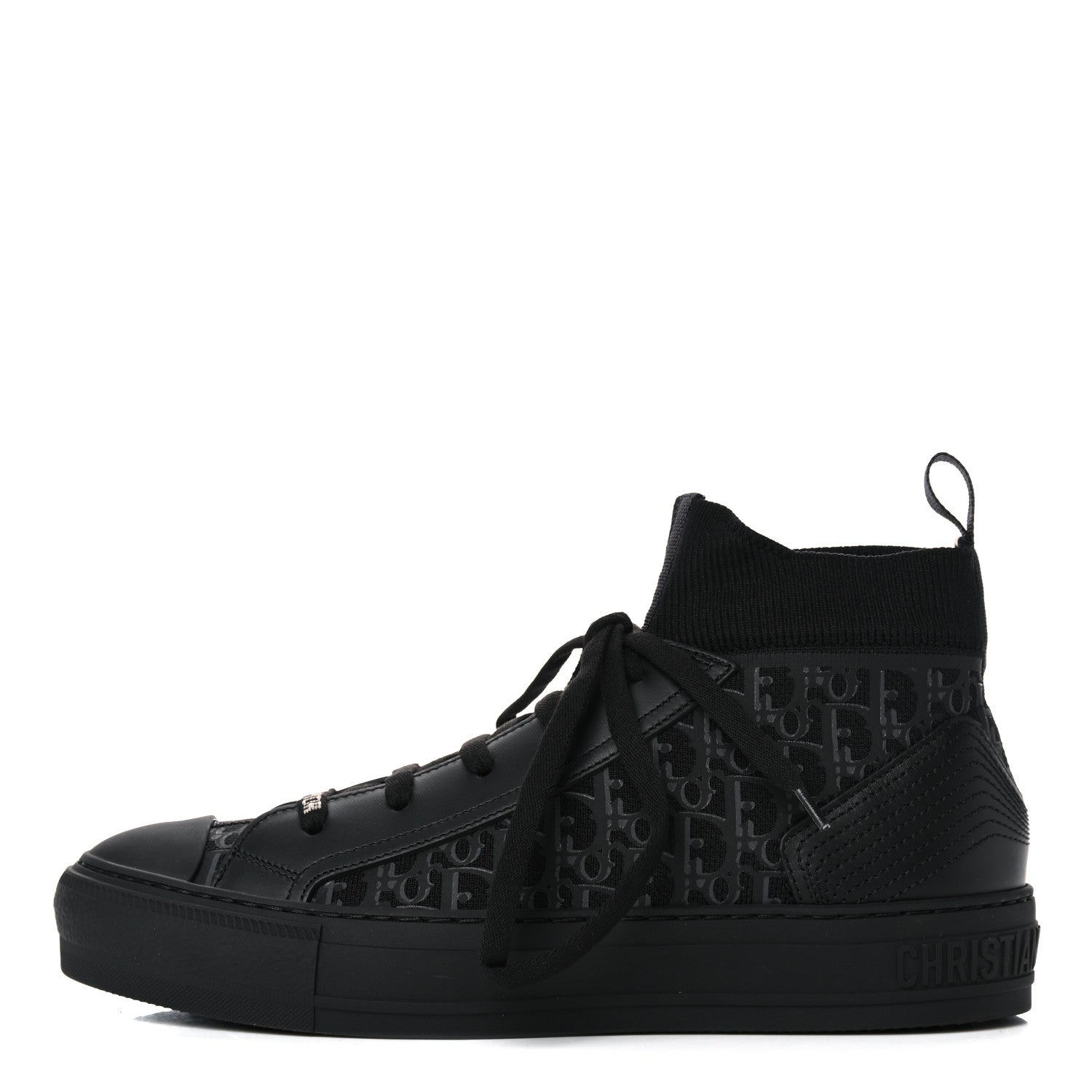 Christian Dior Technical Canvas Mesh Calfskin Womens Oblique Walk'n Dior High Top Sneakers 38.5 Black Blue 1 of 9