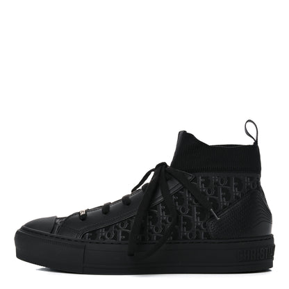 Christian Dior Technical Canvas Mesh Calfskin Womens Oblique Walk'n Dior High Top Sneakers 38.5 Black Blue 1 of 9