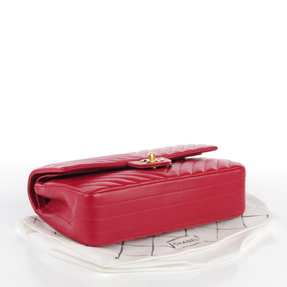 Chanel Lambskin Chevron Medium Double Flap Dark Red 5 of 9