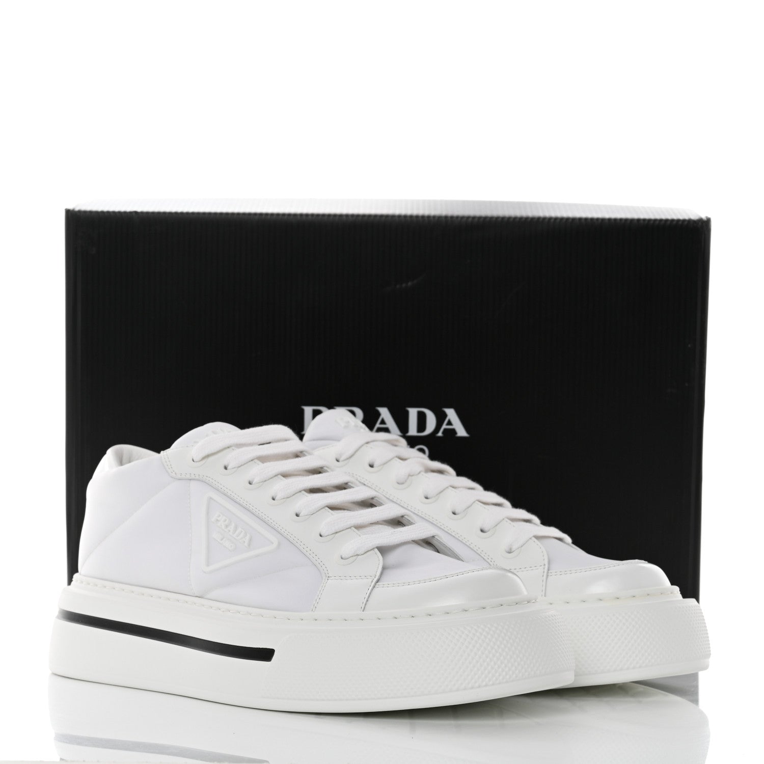 Prada Re-Nylon Spazzolato Rubber Triangle Logo Macro Quilted Mens 35mm Platform Sneakers 8 White 9 of 9