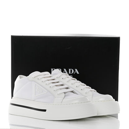 Prada Re-Nylon Spazzolato Rubber Triangle Logo Macro Quilted Mens 35mm Platform Sneakers 8 White 9 of 9