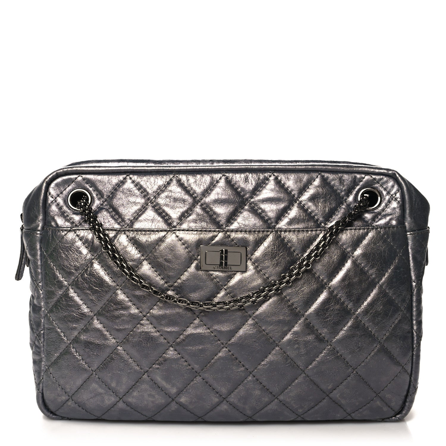 Chanel Metallic Aged Calfskin Quilted Large Reissue Camera Case Silver 1 of 10