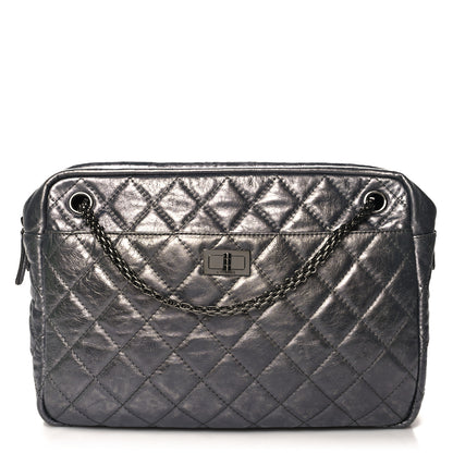 Chanel Metallic Aged Calfskin Quilted Large Reissue Camera Case Silver 1 of 10