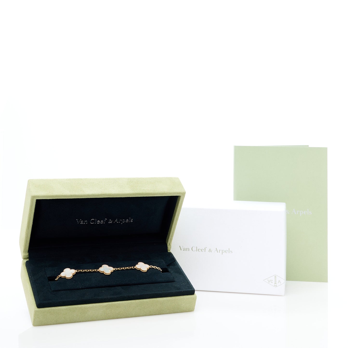 18K Yellow Gold Mother of Pearl 5 Motifs Vintage Alhambra Bracelet