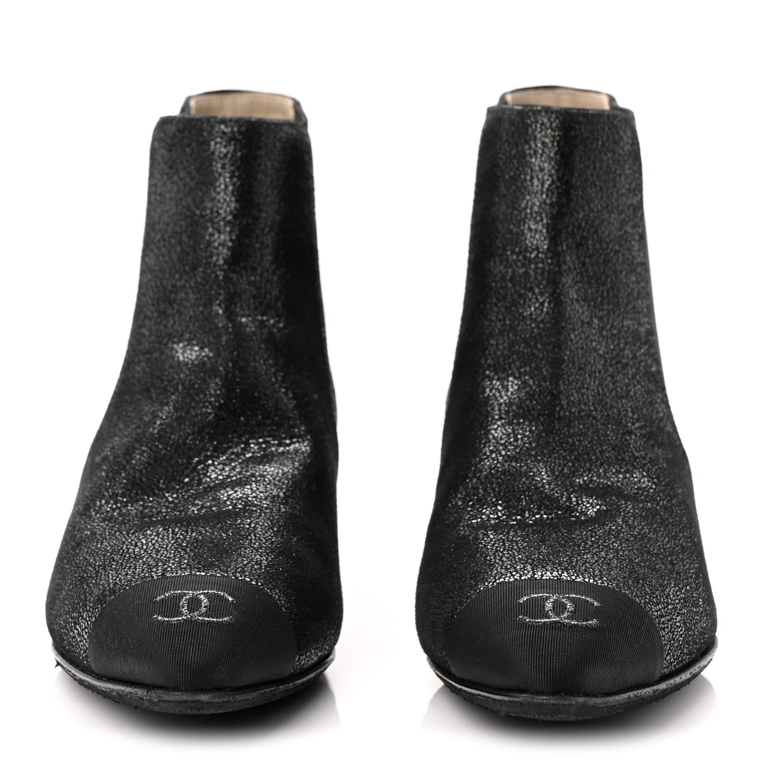 Chanel Goatskin Grosgrain Cap Toe Short Boots 37 Black 2 of 10