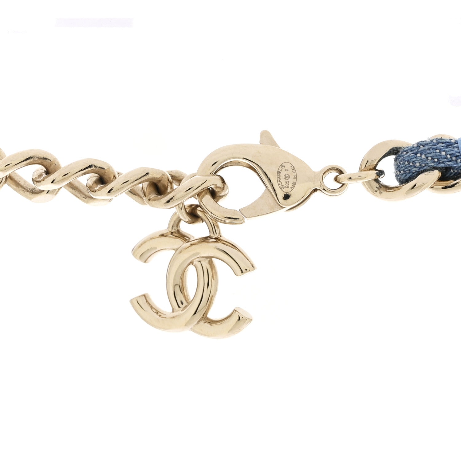 Chanel Metal Denim CC Double Chain Necklace Blue Gold 6 of 7