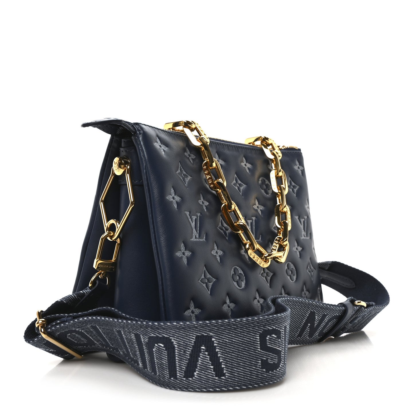 Lambskin Embossed Monogram Coussin PM Denim Blue