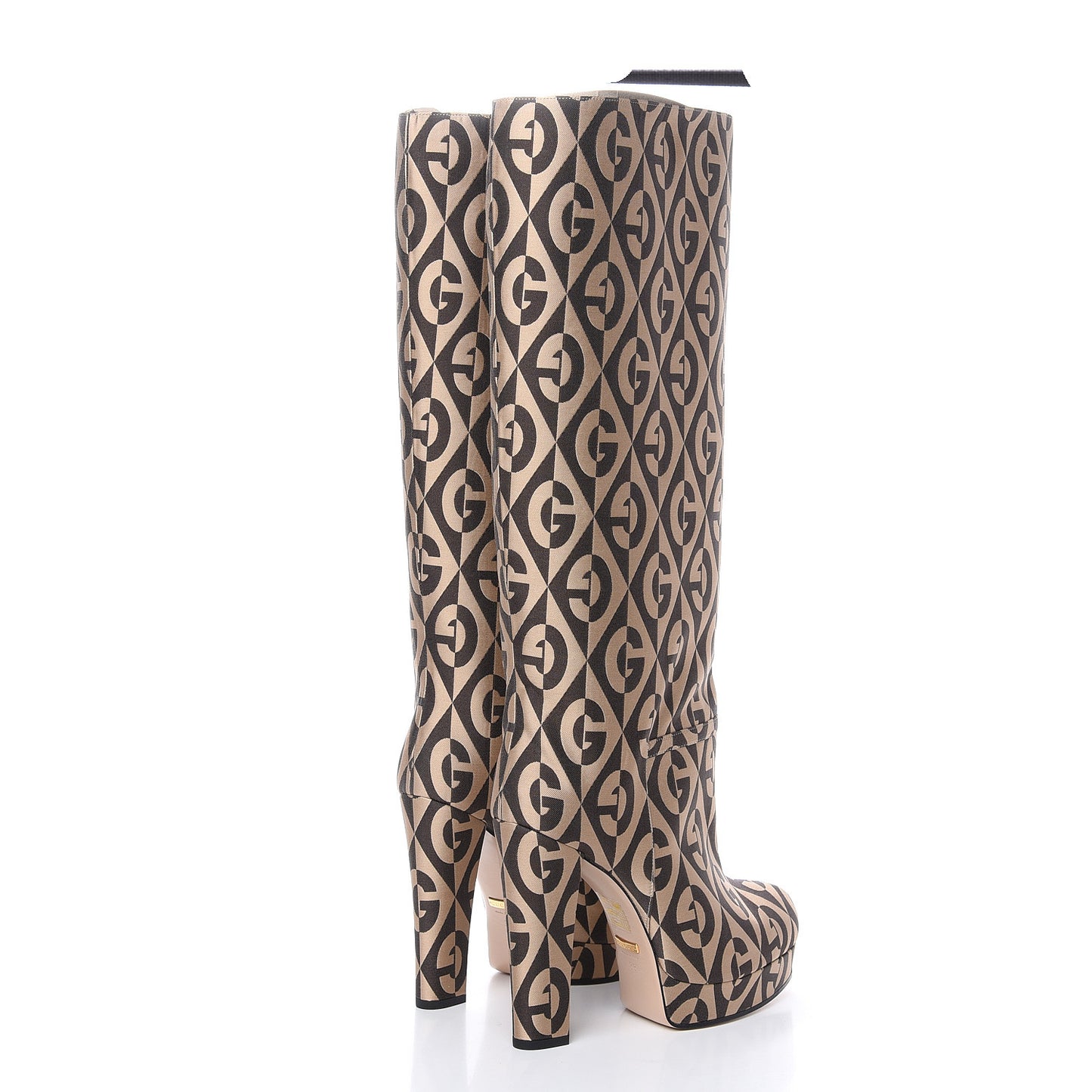 Fabric G Rhombus Print Platform Boots 38 Beige Cocoa