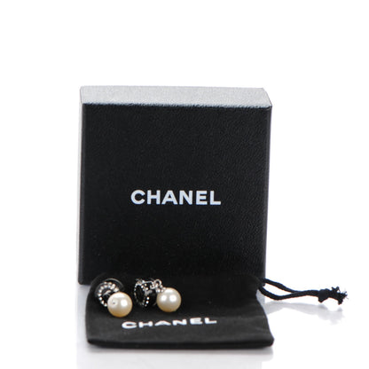 Chanel Resin Crystal Pearl CC Drop Earrings Black Silver 4 of 4