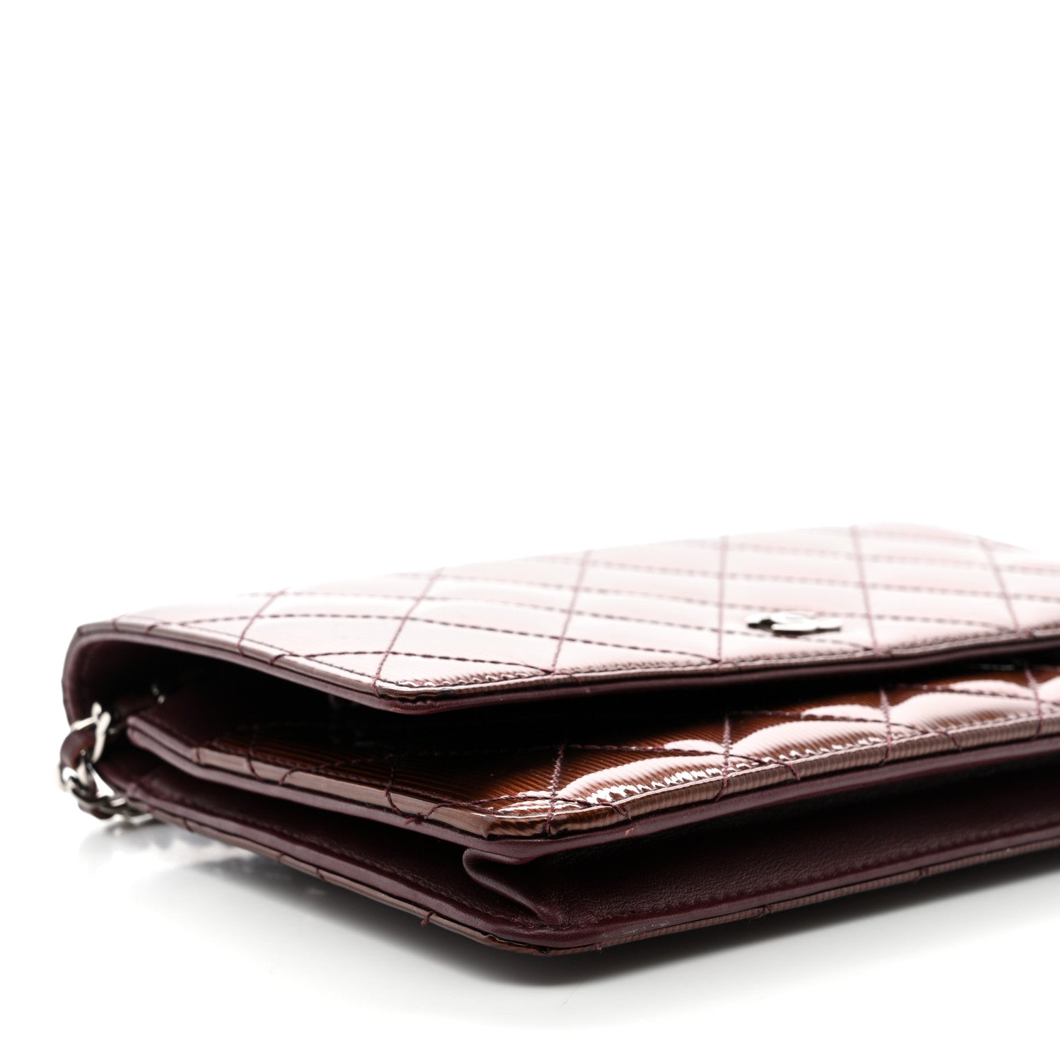 Chanel Metallic Striated Patent Quilted Wallet on Chain WOC Bronze 11 of 13