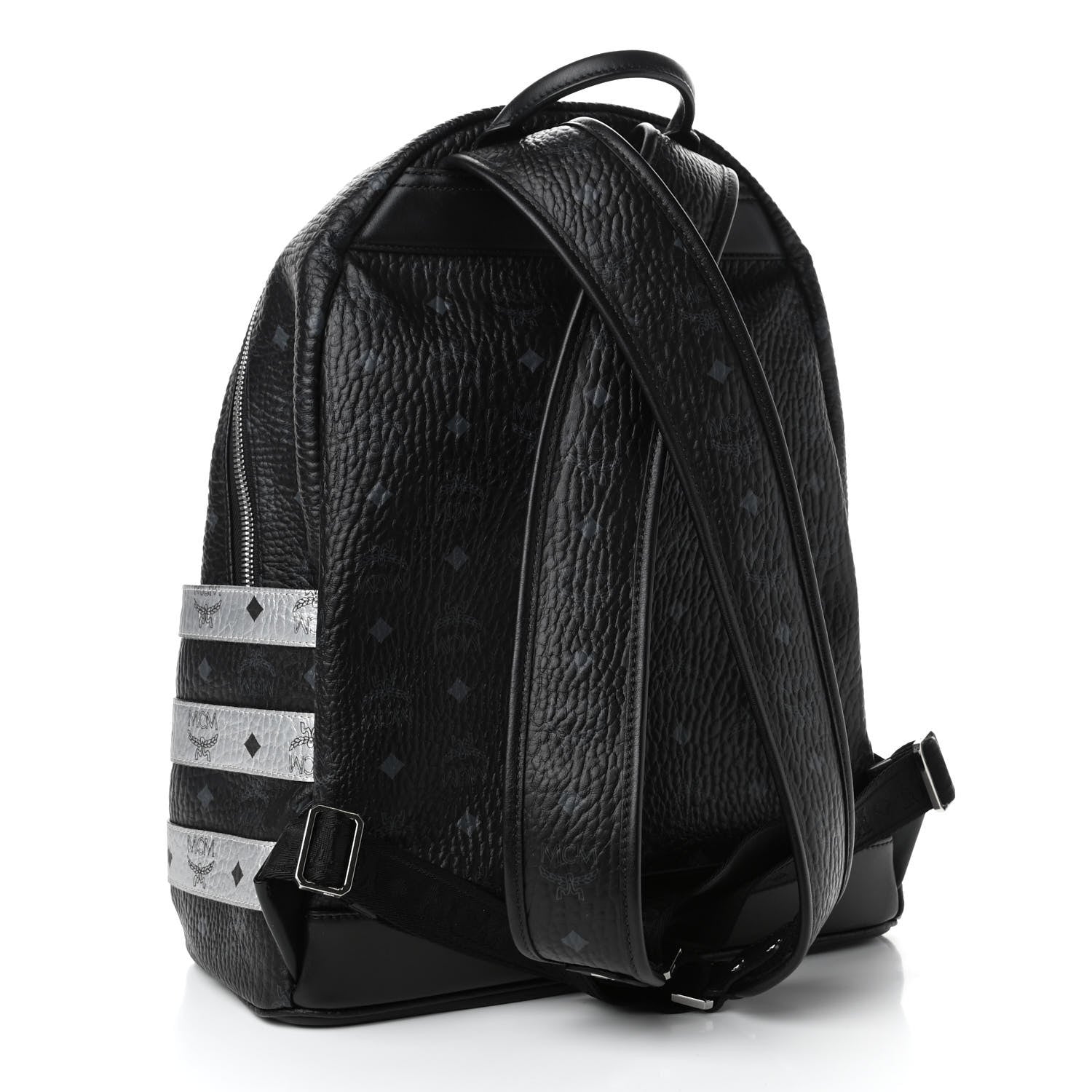 MCM Metallic Visetos Striped Medium Stark Backpack Silver Black 2 of 4