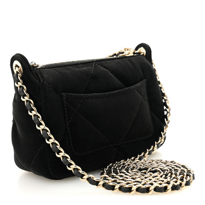 Chanel Velvet Effect Nylon Shiny Crumpled Calfskin Mini Quilted Chanel 25 Clutch With Chain Black 3 of 11