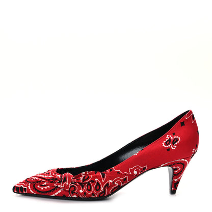 Saint Laurent Bandana Charlotte Kitten Heel Pumps 38.5 Red 1 of 8