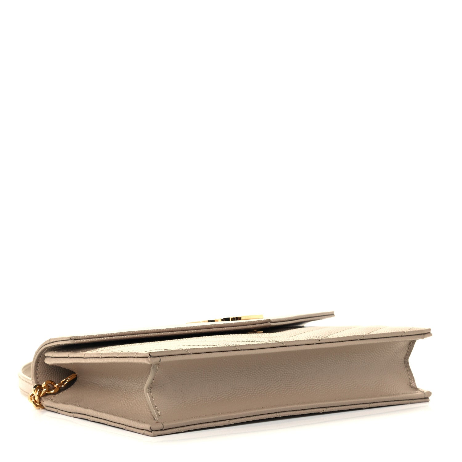 Saint Laurent Grain De Poudre Matelasse Chevron Monogram Envelope Chain Wallet Deep Beige 3 of 9