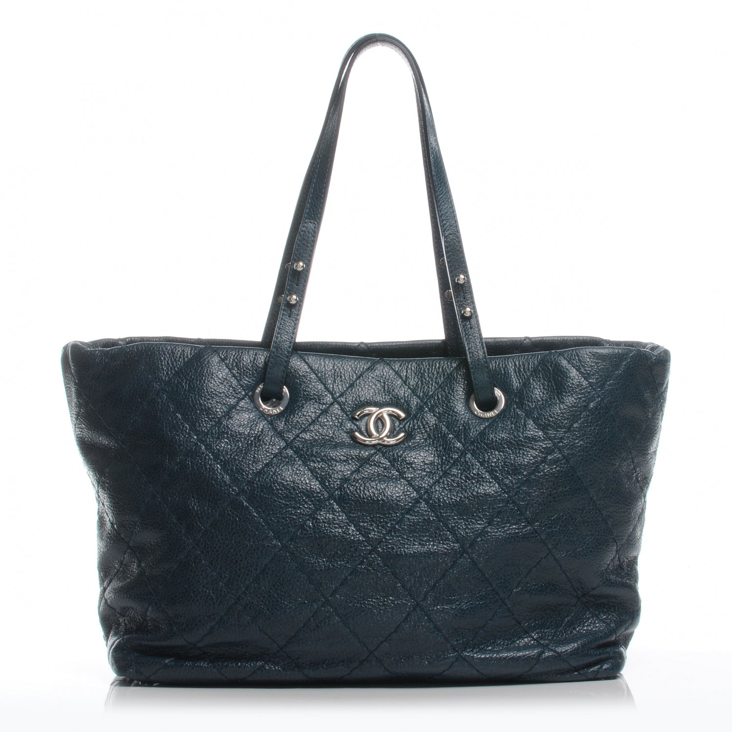 Chanel Glazed Calfskin Large On The Road Tote Dark Blue 1 of 7