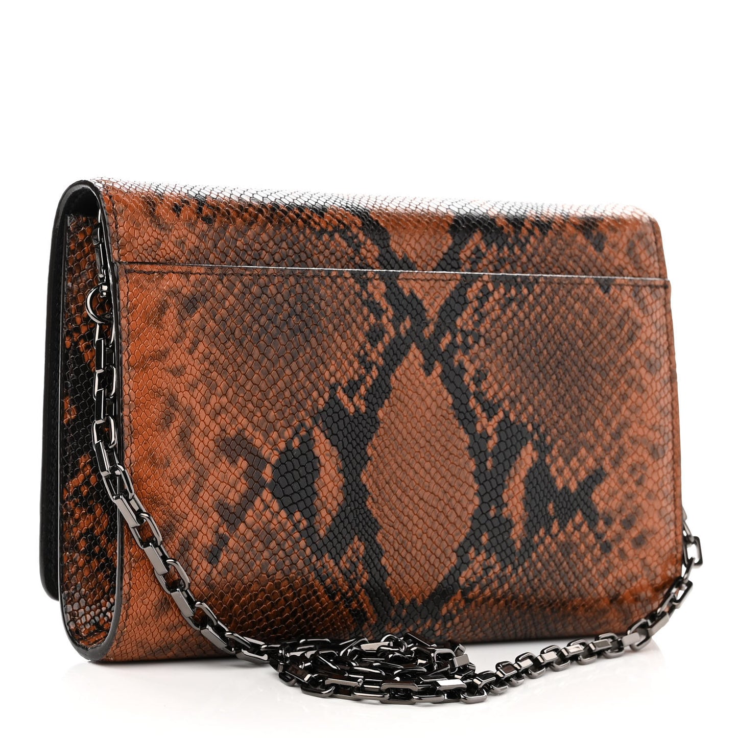 Calfskin Snakeskin Embossed Varenne Chain Clutch Brown
