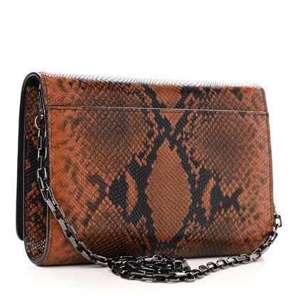 Jimmy Choo Calfskin Snakeskin Embossed Varenne Chain Clutch Brown 3 of 9
