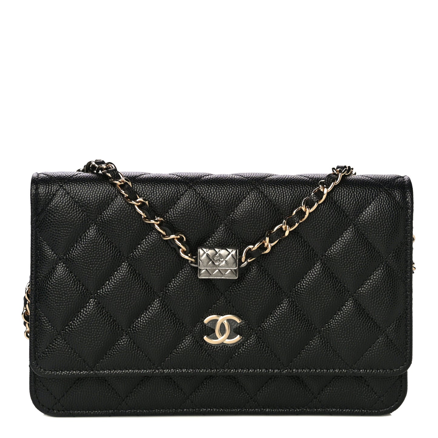 Caviar Quilted Wallet With Charms On Chain WOC Black