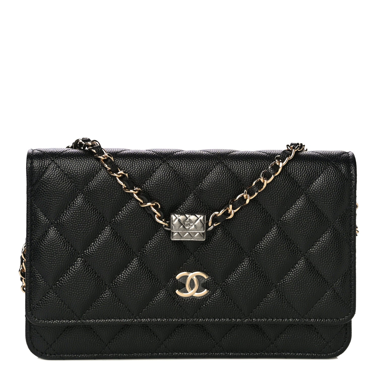 Chanel Caviar Quilted Wallet With Charms On Chain WOC Black 1 of 15