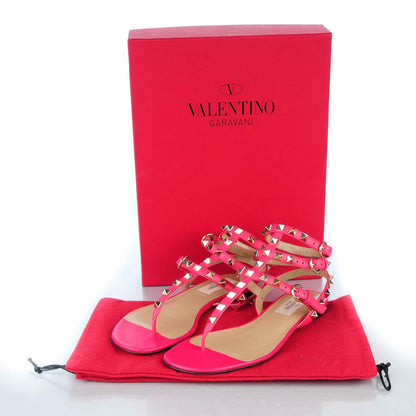 Valentino Garavani Calfskin Rockstud Ankle Wrap Flat Thong Sandals 35 Fuchsia 8 of 8