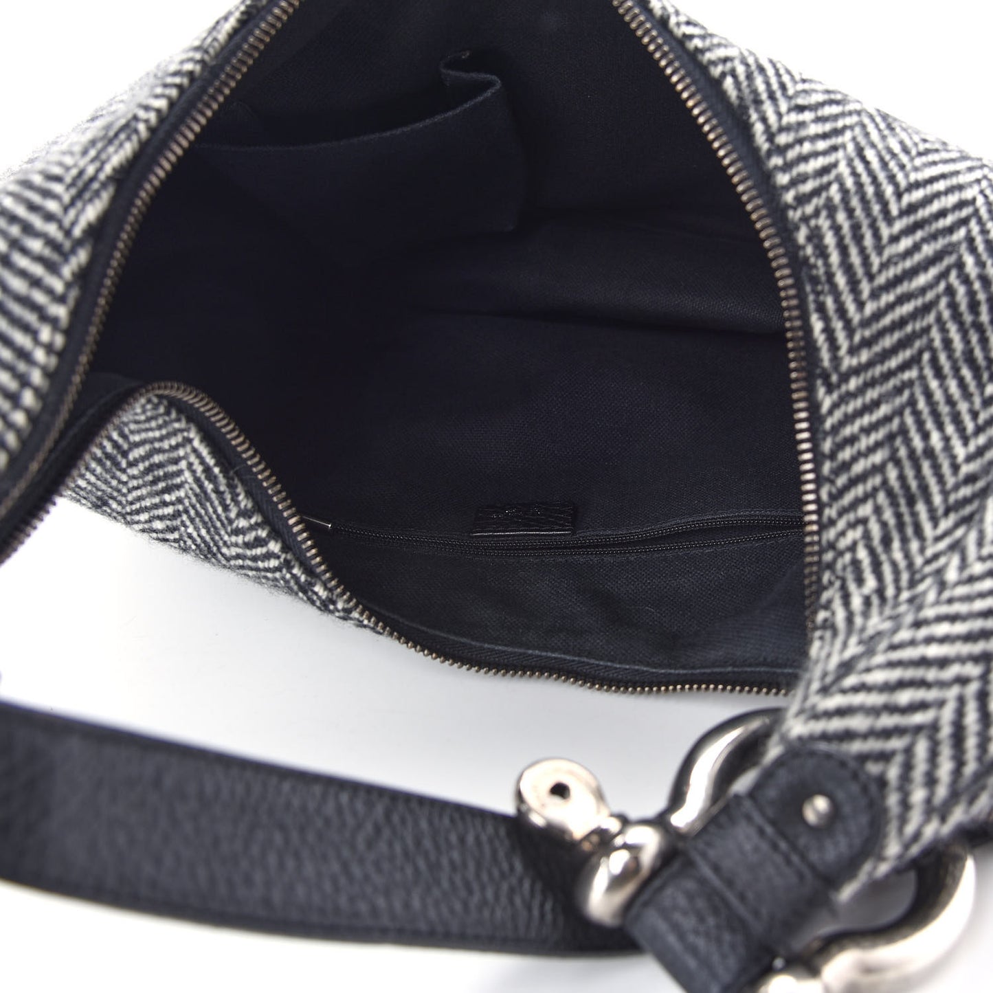Wool Herringbone Hobo Black White